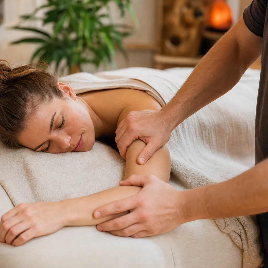Therapist giving a shoulder and forearm massage